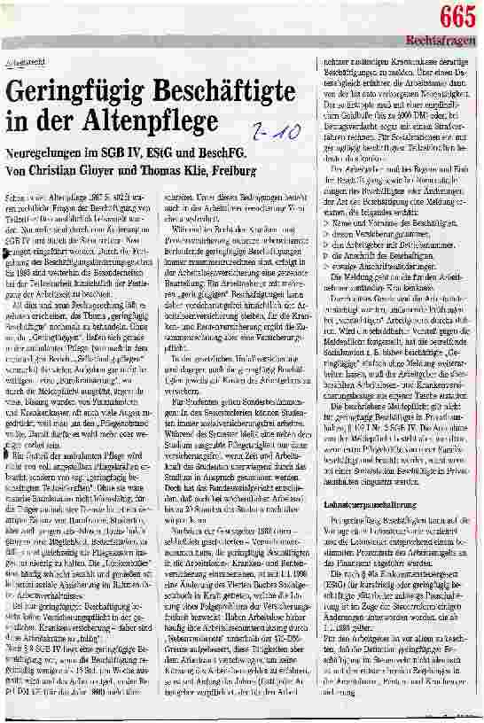 Vorschauseite 1: Geringfügig Beschäftigte in der Altenpflege
