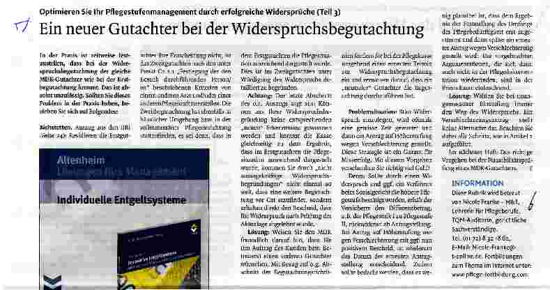 Vorschauseite 1: Optimieren Sie Ihr Pflegestufenmanagement durch erfolgreiche Widersprüche (Teil 3) Ein neuer Gutachter bei der Widerspruchsbegutachtung