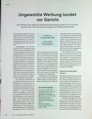 Vorschauseite 1: Ungewollte Werbung landet vor Gericht