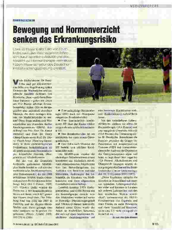 Vorschauseite 1: MAMMAKARZINOMBewegung und Hormonverzicht senken das Erkrankungsrisiko