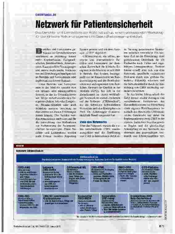 Vorschauseite 1: CIRSMEDICAL. DENetzwerk für Patientensicherheit