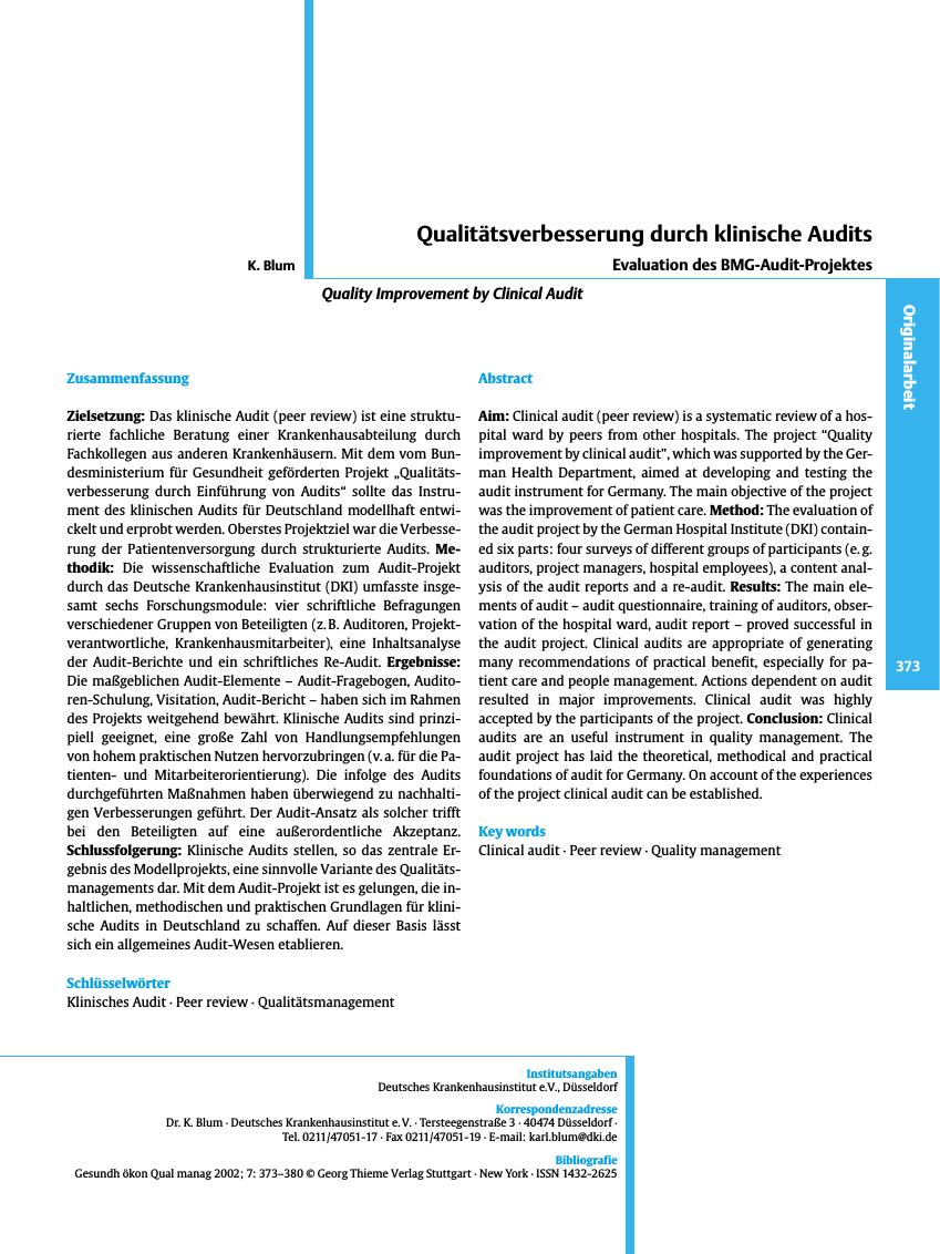 Vorschauseite 1: Qualitätsverbesserung durch klinische Audits