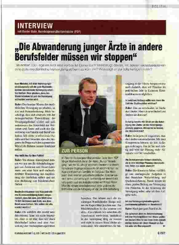 Vorschauseite 1: „Die Abwanderung junger Arzte in andere Berufsfelder müssen wir stoppen