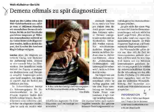 Vorschauseite 1: Demenz oftmals zu spät diagnostiziert