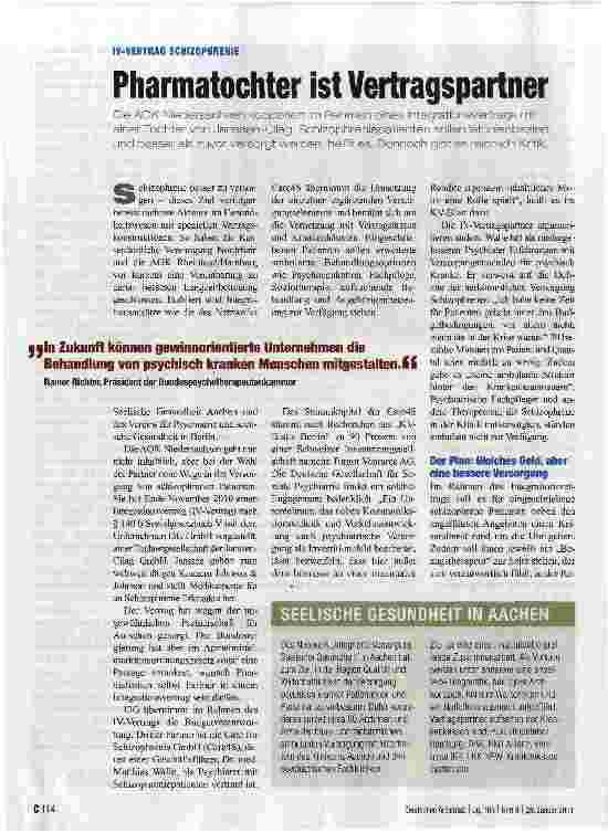 Vorschauseite 1: IV-VERTRAG SCHIZOPHRENIEPharmatochter ist Vertragspartner