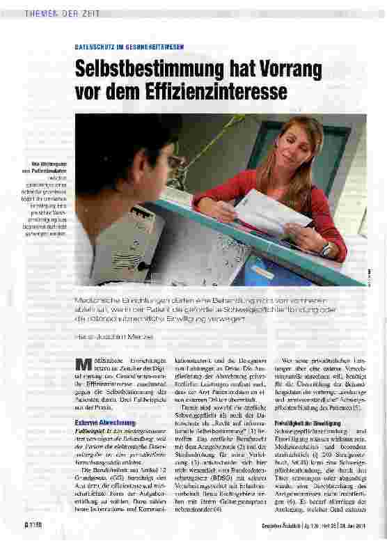 Vorschauseite 1: Selbstbestimmung hat Vorrang vor dem Effizienzinteresse