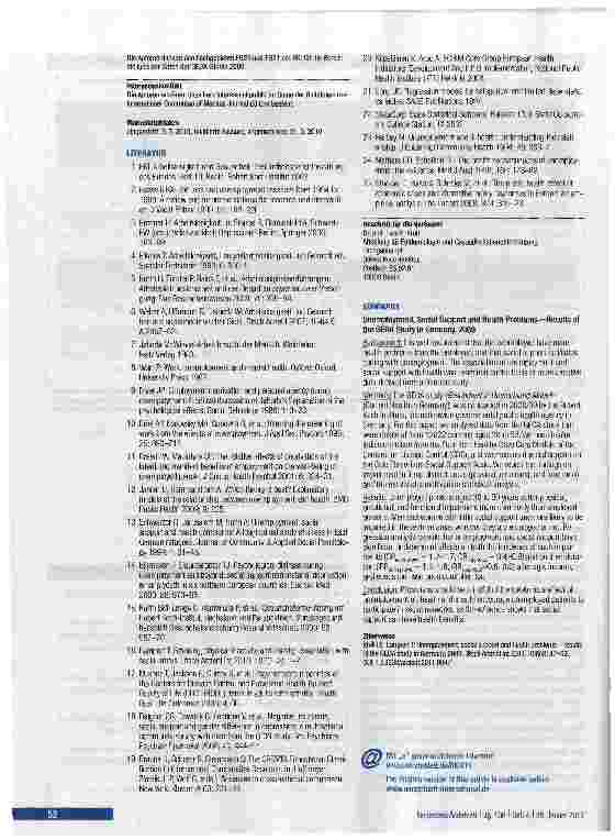 Vorschauseite 6: Arbeitslosigkeit, soziale Unterstützung und gesundheitliche BeschwerdenErgebnisse aus der GEDA-Studie 2009