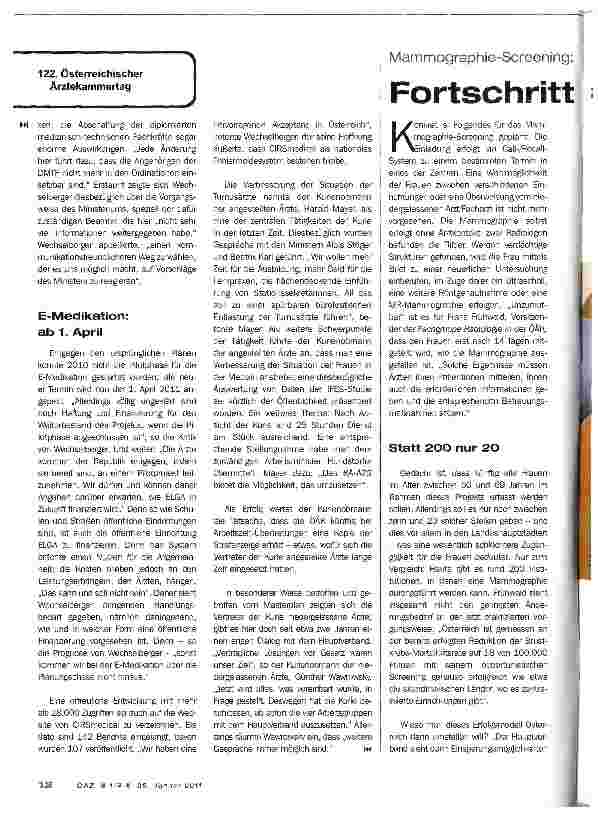Vorschauseite 1: Mammographie-Screening:Fortschritt=Rückschritt?
