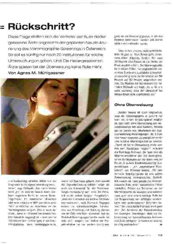 Vorschauseite 2: Mammographie-Screening:Fortschritt=Rückschritt?