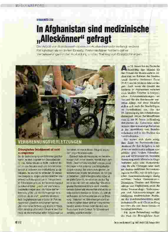 Vorschauseite 1: WEHRMEDIZIN In Afghanistan sind medizinische „Alleskönner gefragt
