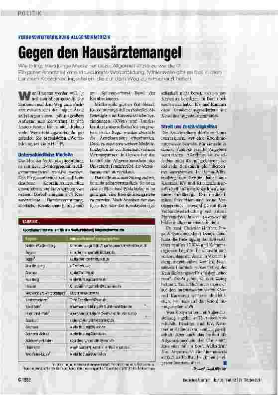 Vorschauseite 1: Gegen den Hausärztemangel