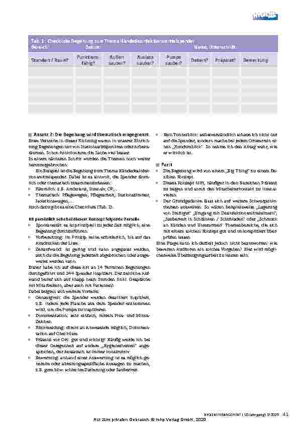 Vorschauseite 2: Neue Konzepte für die Hygienebegehung: Erfahrungen mit thematisch eingegrenzten Hygienebegehungen.