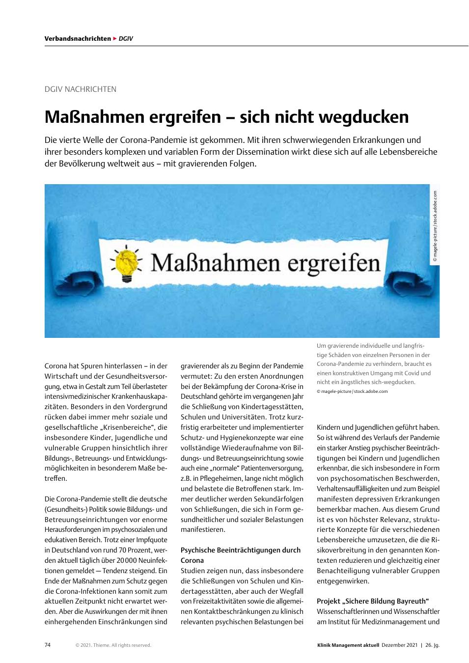 Vorschauseite 1: DGIV Nachrichten: Maßnahmen ergreifen - sich nicht wegducken