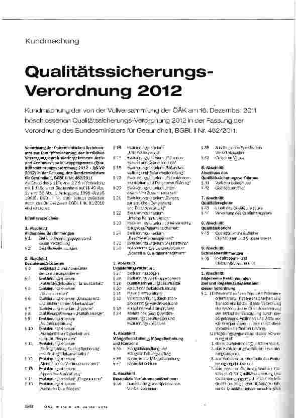 Vorschauseite 1: Qualitätssicherungs-Verordnung 2O12