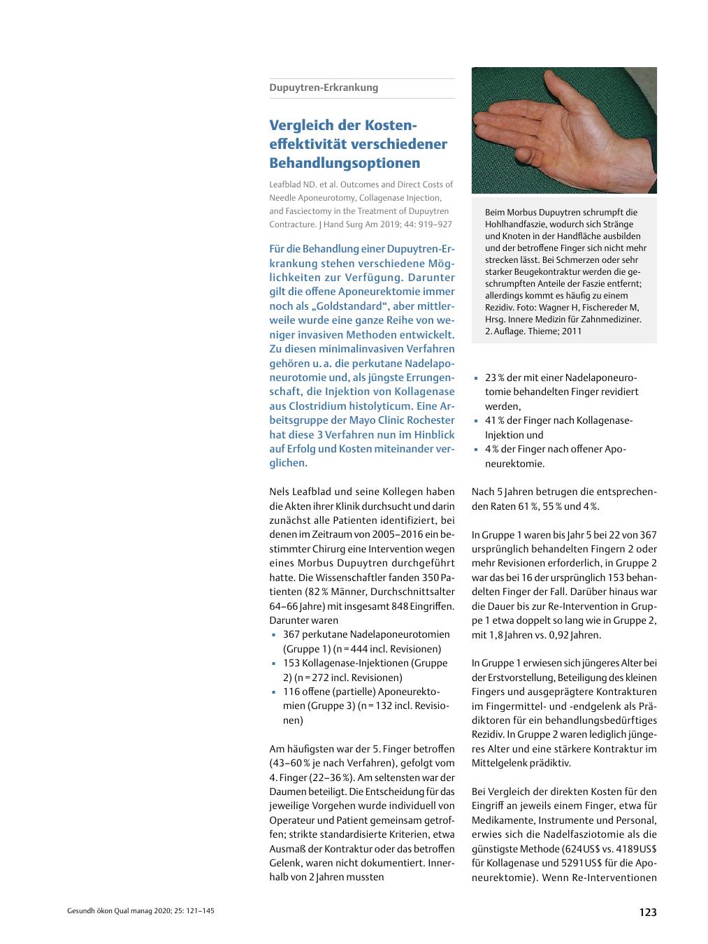 Vorschauseite 1: Dupuytren-Erkrankung - Vergleich der Kosteneffektivität verschiedener Behandlungsoptionen