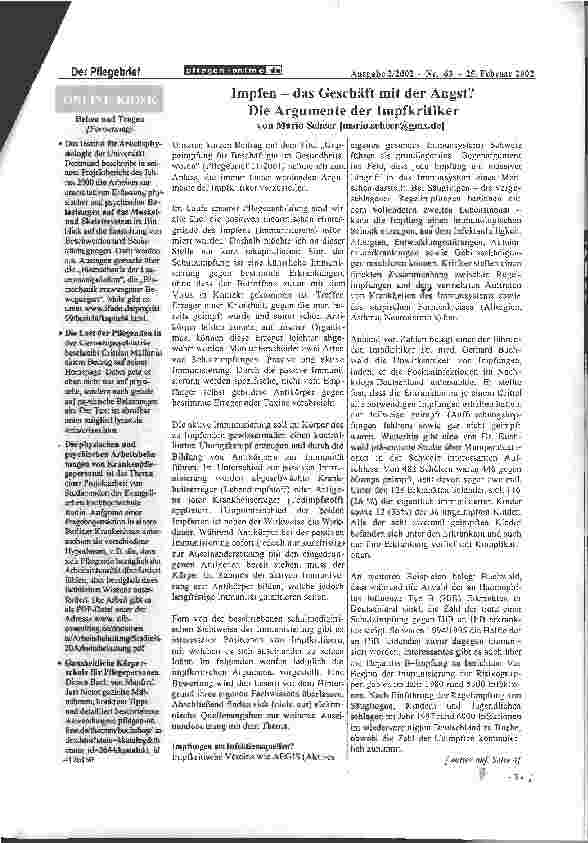 Vorschauseite 1: Impfen - das Geschäft mit der Angst? Die Argumente der Impfkritiker