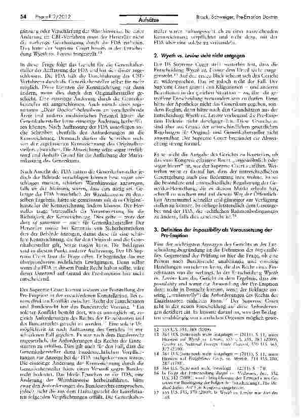 Vorschauseite 3: Die Anwendung der Pre-Emption Doktrin im US-Arzneimittelrecht nach der Entscheidung des US Supreme Court in Sachen PLIVA, Inc. vs. Mensing