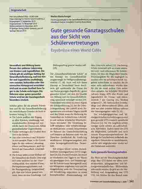 Vorschauseite 1: Gute gesunde Ganztagsschulen aus der Sicht von Schülervertretungen Ergebnisse eines World Cafés
