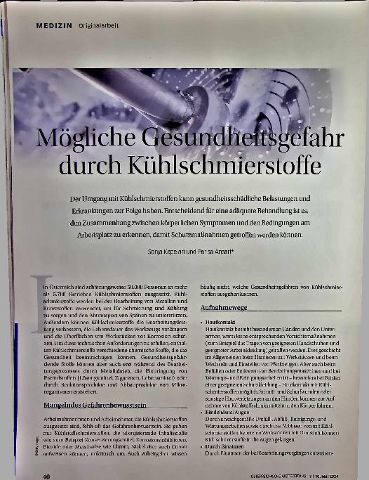 Vorschauseite 1: Mögliche Gesundheitsgefahr durch Kühlschmierstoffe