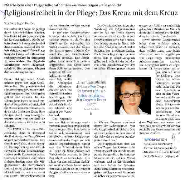 Vorschauseite 1: Religionsfreiheit in der Pflege: Das Kreuz mit dem Kreuz