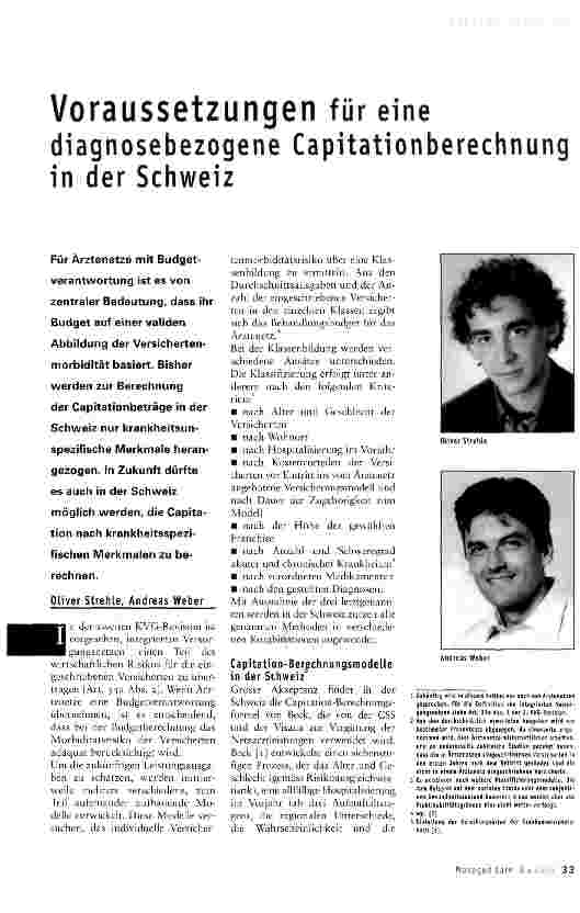 Vorschauseite 1: Voraussetzungen für eine diagnosebezogene Capitationberechnung in der Schweiz