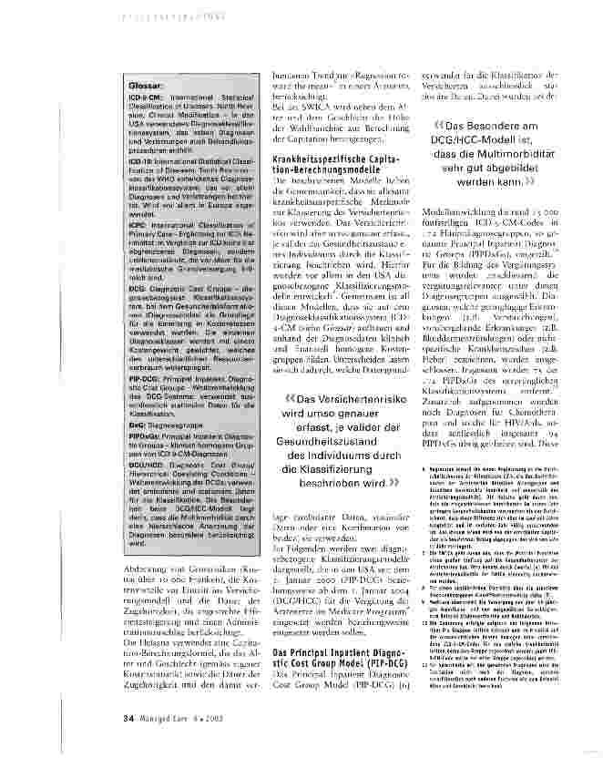 Vorschauseite 2: Voraussetzungen für eine diagnosebezogene Capitationberechnung in der Schweiz