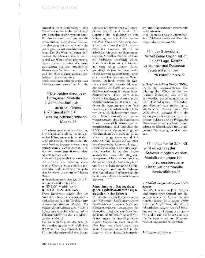 Vorschauseite 4: Voraussetzungen für eine diagnosebezogene Capitationberechnung in der Schweiz