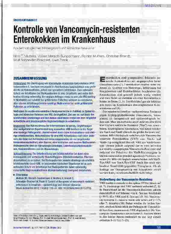 Vorschauseite 1: Kontrolle von Vancomycin-resistenten Enterokokken im Krankenhaus
