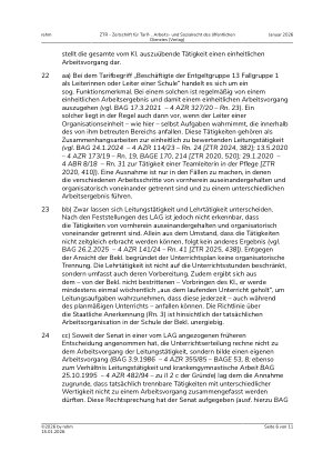 Vorschauseite 6: I. Tarifrecht Eingruppierung – Leiter einer staatlich anerkannten Lehranstalt für medizinische Berufe – entsprechende Tätigkeit