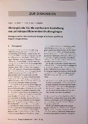 Vorschauseite 1: Hintergründe für die curriculare Gestaltung von primärqualifizierenden Studiengängen