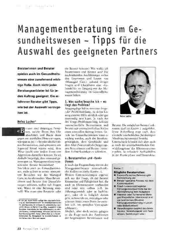 Vorschauseite 1: Managementberatung im Gesundheitswesen - Tipps für die Auswahl des geeigneten Partners