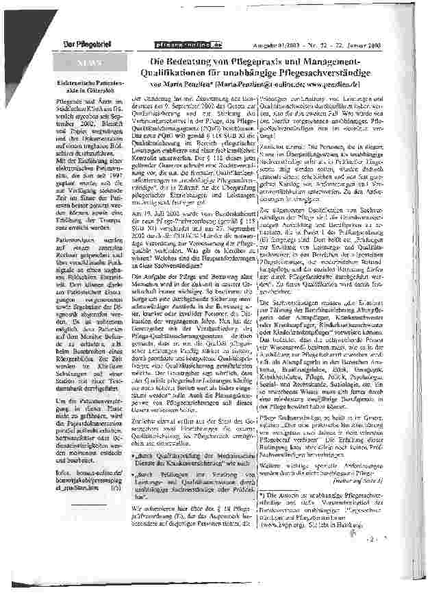 Vorschauseite 1: Die Bedeutung von Pflegepraxis und Management-Qualifikationen für unabhängige Pflegesachverständige