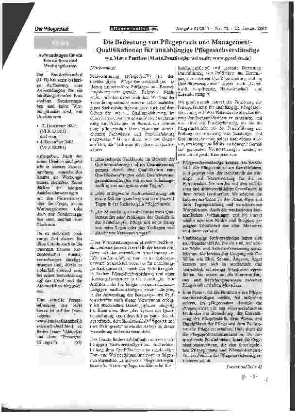 Vorschauseite 2: Die Bedeutung von Pflegepraxis und Management-Qualifikationen für unabhängige Pflegesachverständige