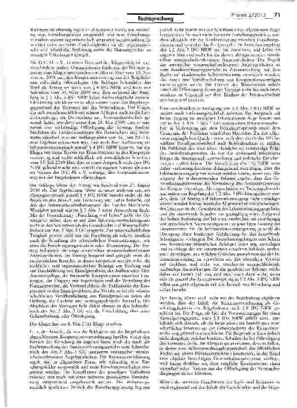Vorschauseite 2: Drittmittelverträge — Kein Anspruch auf Einsichtnahme in Kooperationsvertrag im Bereich der Forschung EFG§§4IS2 in