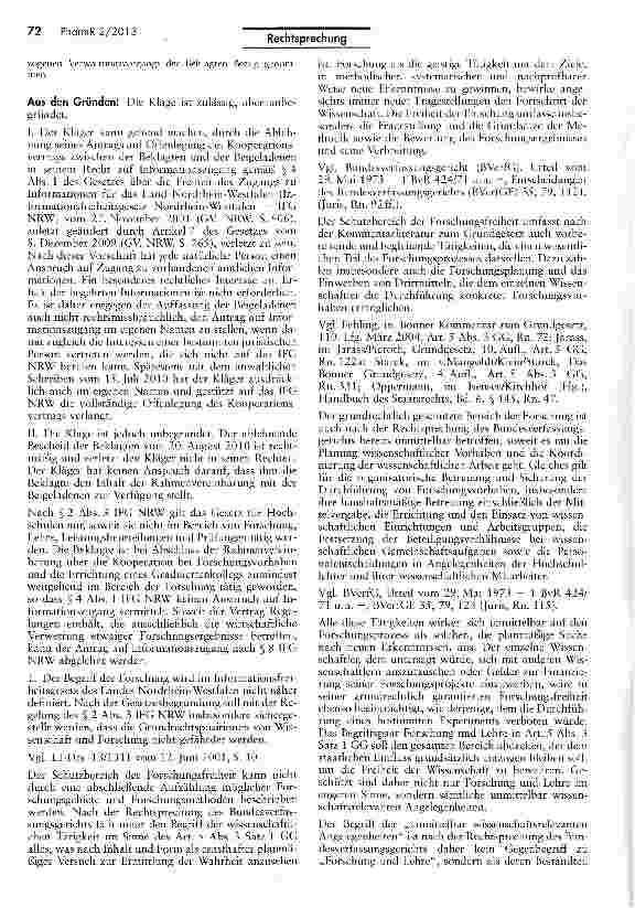 Vorschauseite 3: Drittmittelverträge — Kein Anspruch auf Einsichtnahme in Kooperationsvertrag im Bereich der Forschung EFG§§4IS2 in