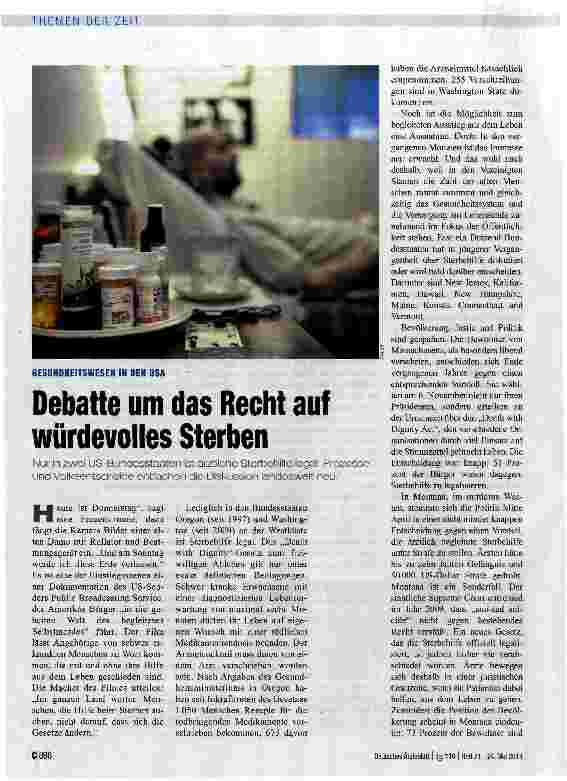 Vorschauseite 1: Debatte um das Recht auf würdevolles Sterben