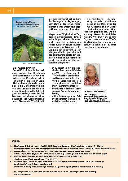 Vorschauseite 3: WHO versus DGPPN Neue WHO-Richtlinie zur Psychiatrie verdeutlicht extreme Positionen der DGPPN
