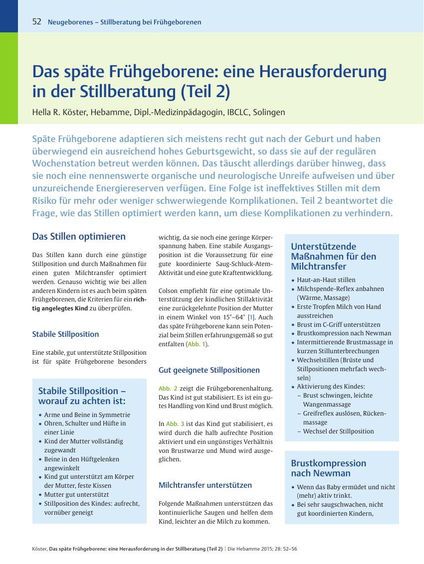 Vorschauseite 1: Das späte Frühgeborene: eine Herausforderung in der Stillberatung (Teil 2)
