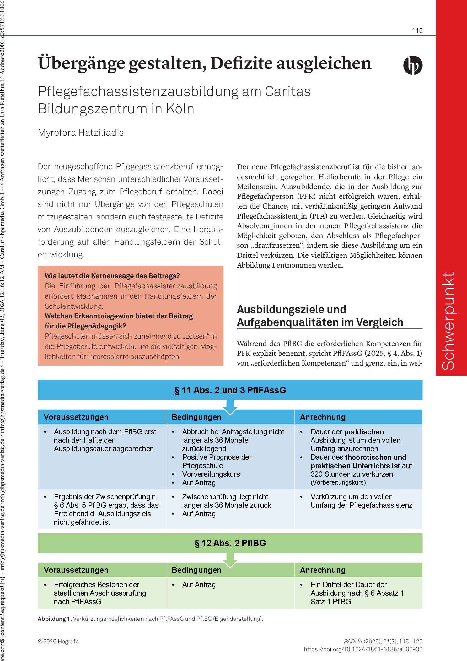 Vorschauseite 1: Übergänge gestalten, Defizite ausgleichen: Pflegefachassistenzausbildung am Caritas-Bildungszentrum in Köln