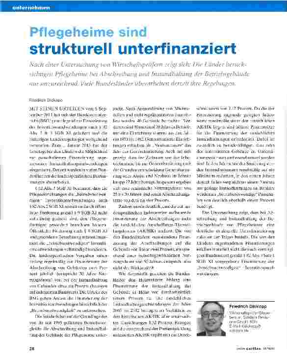 Vorschauseite 1: Pflegeheime sind strukturell unterfinanziert