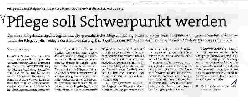 Vorschauseite 1: Pflege soll Schwerpunkt werden