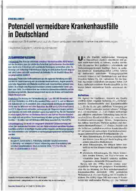 Vorschauseite 1: Potenziell vermeidbare Krankenhausfälle in Deutschland