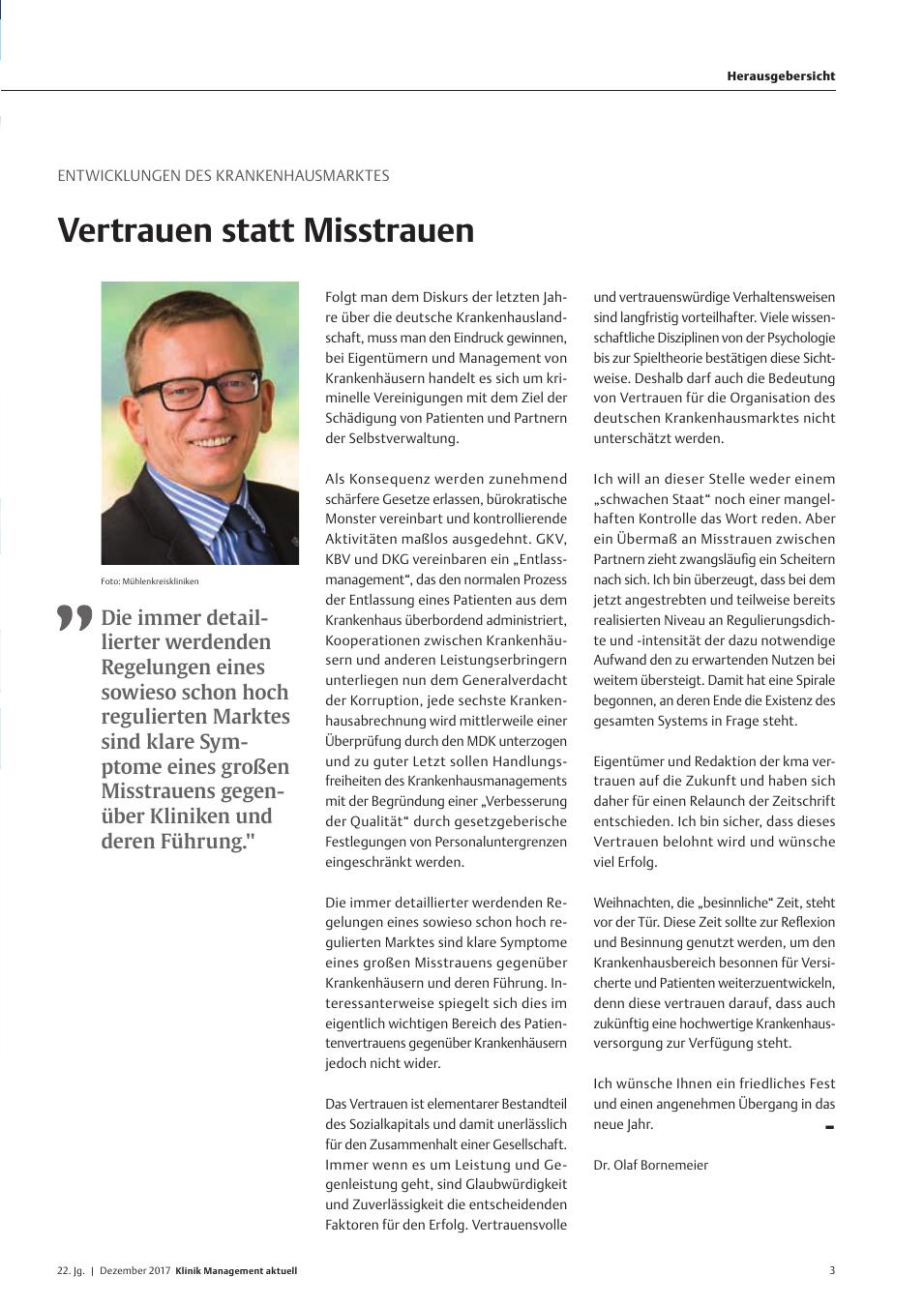 Vorschauseite 1: Entwicklungen des Krankenhausmarktes - Vertrauen statt Misstrauen