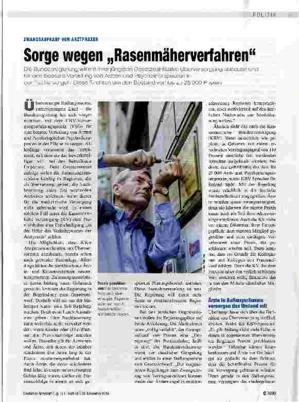 Vorschauseite 1: Sorge wegen „Rasenmäherverfahren