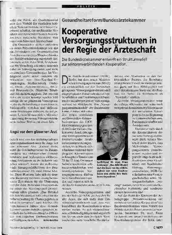 Vorschauseite 1: Kooperative- Versorgungsstrukturen in der Regie der Ärzteschaft