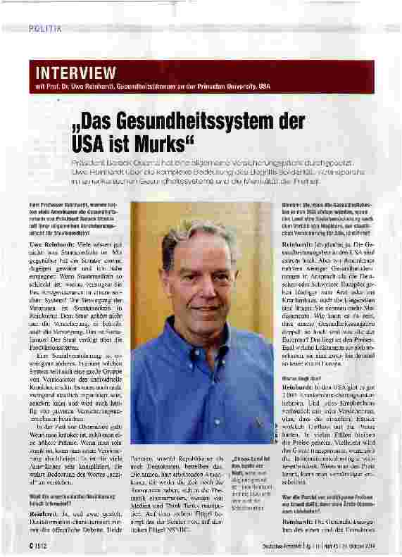 Vorschauseite 1: Das Gesundheitssystem der USA ist Murks