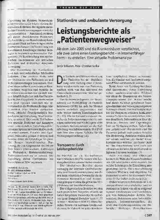 Vorschauseite 1: Leistungsberichte als Patientenwegweiser