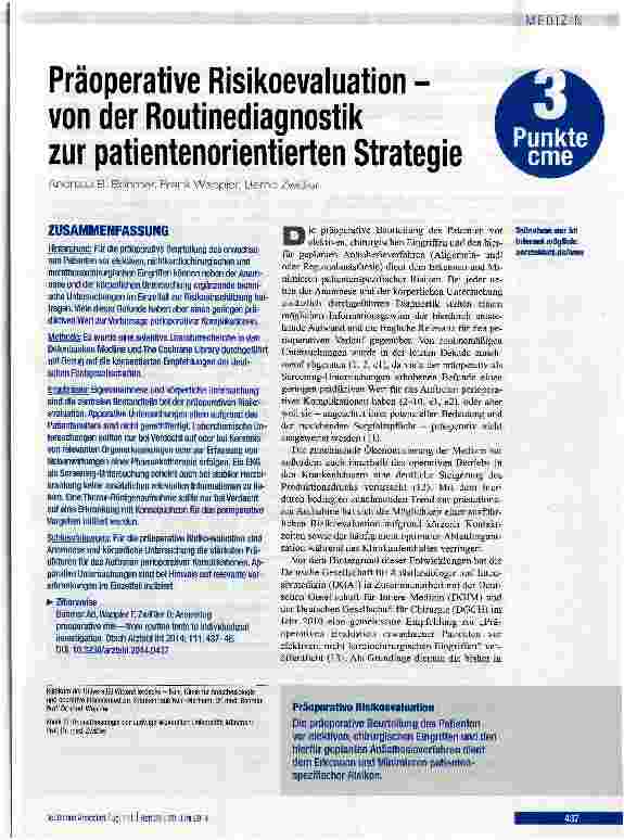 Vorschauseite 1: Präoperative Risikoevaluation - von der Routinediagnostik zur patientenorientierten Strategie