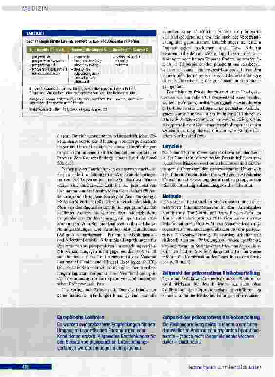 Vorschauseite 2: Präoperative Risikoevaluation - von der Routinediagnostik zur patientenorientierten Strategie