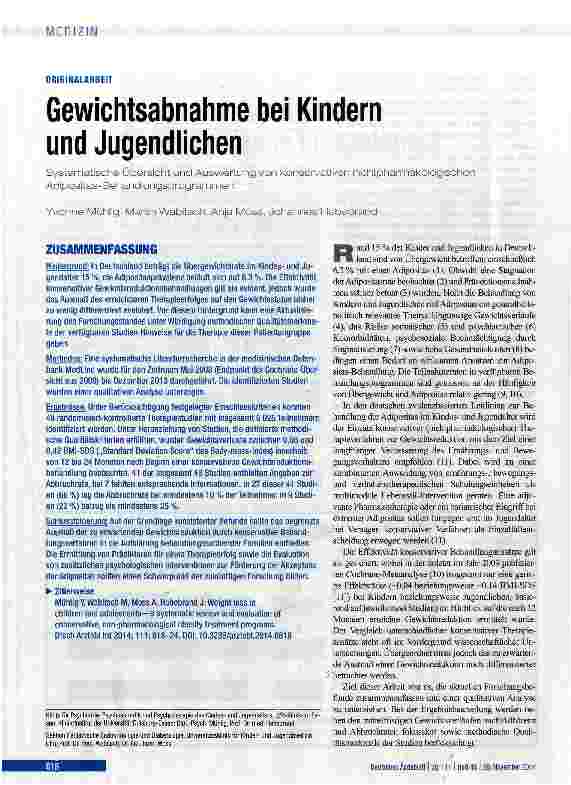 Vorschauseite 1: Gewichtsabnahme bei Kindern und Jugendlichen